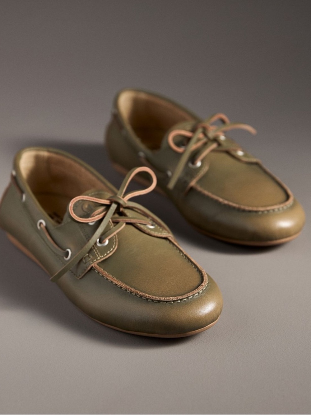 BIBI LOU BOAT SHOES LOAFERS IN DARK KHAKI GREEN 36 ANTHROPOLOGIE